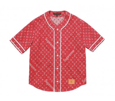 Supreme Louis Vuitton X Supreme S Red monogram baseball jersey