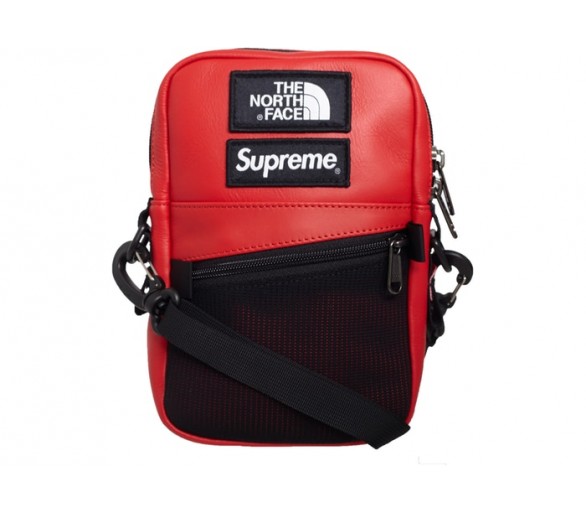 supreme the north face leather shoulder bag red